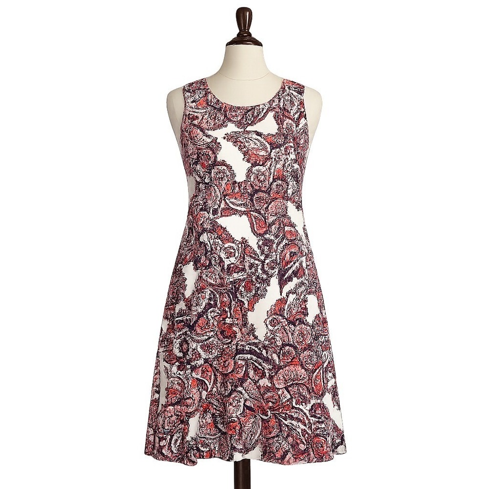 Charter Club Womens L Paisley Sleeveless Stretch Dress Orange Purple Navy Comfy